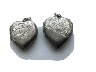 Vintage Sterling Silver Heart Shaped Photo Lockets X 2