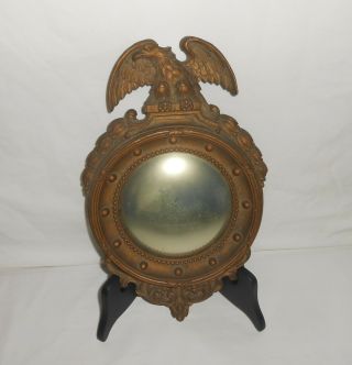 Vintage Syroco Wood Federal Eagle Porthole Convex Mirror Dark Gold Made Is Usa