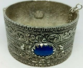 Vintage Bracelet Silver Tone Cuff Bracelet Blue Glass Stones