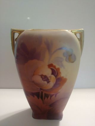 Vintage Nippon Small Hand Painted Vase Floral Design Neutral Colors 5 " Marked