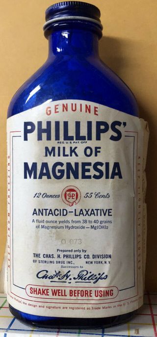 Vintage Phillips Milk Of Magnesia Cobalt Blue Glass Bottle