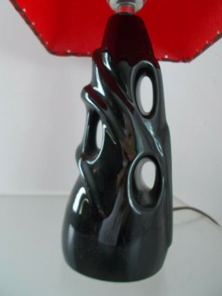 Vintage Abstract Black Ceramic Lamp Light Table Lamp Red Wax Shade