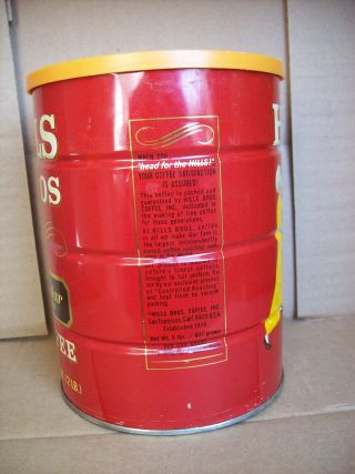 VINTAGE HILLS BROS 2 LB.  EMPTY REGULAR GRIND COFFEE TIN CAN with Plastic Lid 2