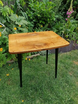 Retro Vintage 1960s Coffee Table Real Wood Laminate Long Dansette Black Glo Legs