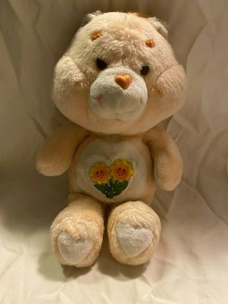 Vintage 1983 Care Bear 13 " Plush Friend Bear Peach W Yellow Flowers