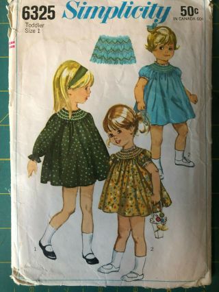 Vintage Sewing Pattern Simplicity 6325 (1965) Toddler Dresses Size 1