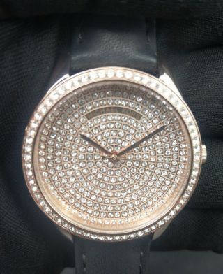 Old Stock - Michael Kors Nini Mk2649 - Crystal Pave Black Leather Lady Watch