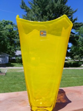 Vintage Blenko Mcm Art Glass Sculpture Vase Mid Century Modern Design Yellow