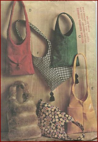 1960s Vintage Mod Sling Shoulder Bag Purse 6 Views Sewing Pattern Mccall 