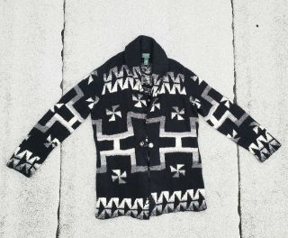 Ralph Lauren Hand Knit Aztec Indian Whirling Log Shawl Collar Sweater Cardigan