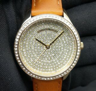 Old Stock - Michael Kors Nini Mk2648 - Crystal Pave Brown Leather Lady Watch
