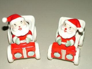 2 Vintage 1959 Holt Howard Santa In Car Candleholders W/paper Labels Christmas