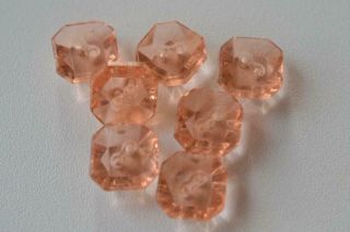 38a - Vintage Czech 1/2 " (6) Two - Hole Transparent Pink Crystal Glass Buttons