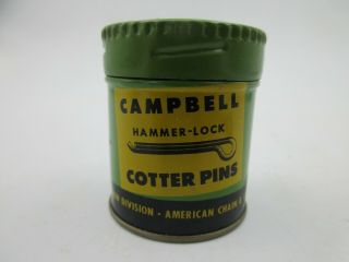 Vintage Campbell Hammer - Lock Cotter Pins Tin Auto Kit Tin.  Made In Usa