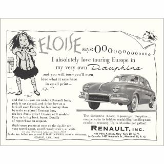 1958 Renault Dauphine: Eloise,  I Absolutely Love Touring Vintage Print Ad