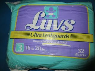 Vintage Luvs diapers from 90 ' s plastic size 3 when 5 was extra large to 28lbs 2