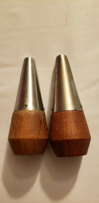 Vintage Danish Teak Mcm Salt Pepper Shakers Wood Silvertone