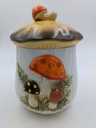 Vintage 1978 Merry Mushroom Small Kitchen Canister Sears Roebuck Japan Ceramic