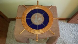 Stained Glass,  Wood Nautical Ships Wheel Helm Lighthouse Sailboat Wall Hanger