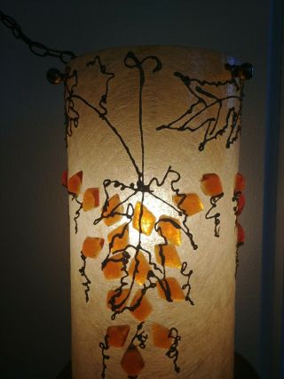 Mid - Century Amber Lucite Acrylic Grape Cluster Hanging Swag Lamp