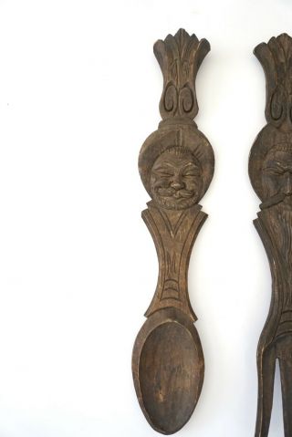 Hand Carved Tiki Mid Century Vintage Spoon And Fork Wall Decor 23” 2