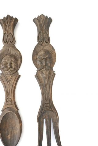 Hand Carved Tiki Mid Century Vintage Spoon And Fork Wall Decor 23” 3
