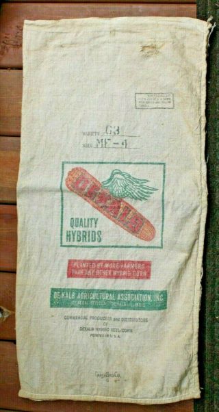 Vintage Dekalb Hybrid Corn Seed Bag Sack Variety 63 Size Mf - 4 Wings On Cob