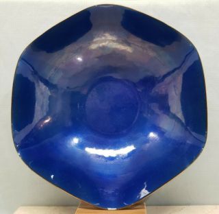 Vintage 9 7/8 " Leon Statham Modern Enamel Copper Luster Blue Art Bowl Dish Mcm