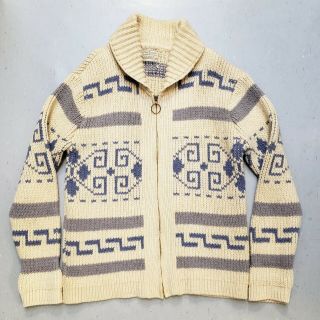 Vtg 60s 70s Pendleton Big Lebowski Dude Wool Sweater Zip Up Cardigan Workwear L