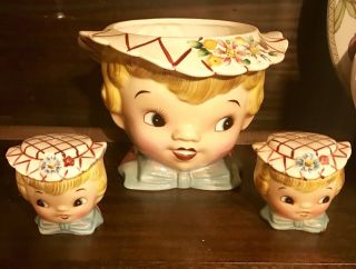 Vintage Lefton " Dainty Miss " Cookie Jar (no Lid) & Salt & Pepper Shaker Set