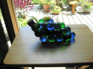Vintage / Retro Lucite Grape Cluster On Driftwood Green & Blue Mcm