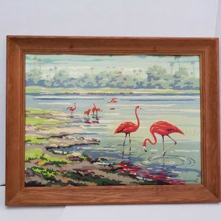 Vintage Mid Century Flamingo Paint By Numbers Painting - Wood Frame 2