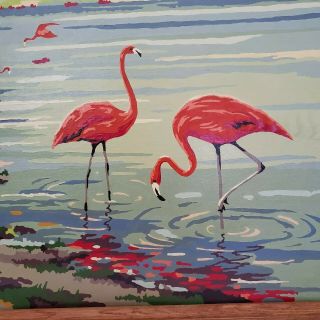 Vintage Mid Century Flamingo Paint By Numbers Painting - Wood Frame 3