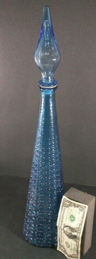Empoli Blue Glass Tall Decanter Genie Apothecary Bottle Jar Tiles Italian 22 In.