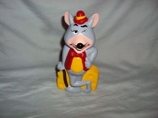 Vintage - 1980 Chuck E.  Cheese - Chucke Winking Mouse Plastic Coin Bank & Stopper