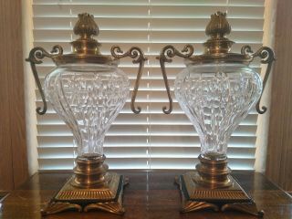 A Mid - Century Exceptional Large Brass And Cut Crystal Lidded Urns 19 " H