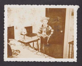 Tough Little Cowboy Portable Record Player Bedroom Old/vintage Photo Snapshot - Y