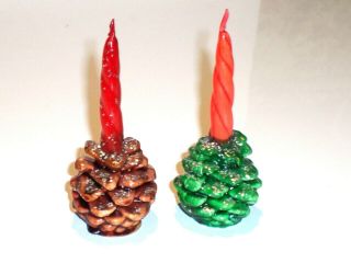 Vintage Gurley Christmas Pine Cone Candle Sticks 4 " Tall -.