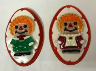 Vtg Designs Inc Raggedy Ann And Andy Molded Resin Wall Plaques Set Of 2