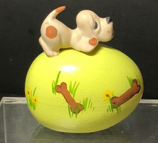 Vintage Hand Painted Ceramic Mold Easter Egg Puppy Sad Hound Dog Figurine 1973
