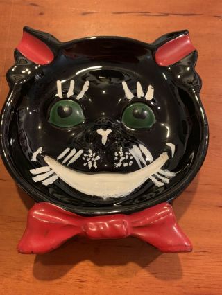 1950 ‘s Japan Shafford Black Cat Green Eyes Ashtray Mcm Vintage