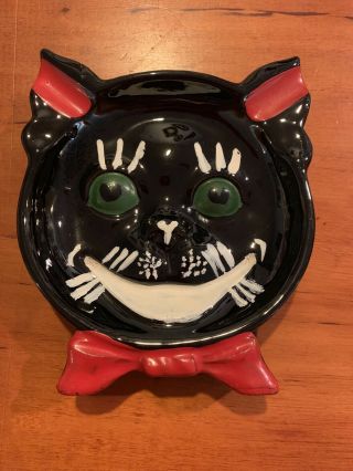 1950 ‘s Japan Shafford Black Cat green eyes ashtray MCM Vintage 2