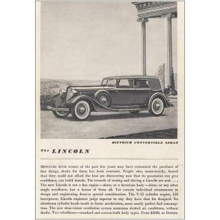 1934 Lincoln Dietrich Convertible Sedan Vintage Print Ad