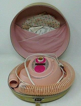 Vintage Universal Handy Hannah Portable Bonnet Hair Dryer W/ Case Pink