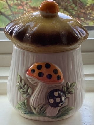 Vintage 1978 Sear,  Roebuck Merry Mushroom 4 - 1/4 " Small Canister With Lid