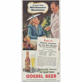 1944 Goebel Beer: Mid - Summer Manhattan Vintage Print Ad
