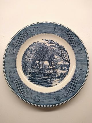 Vintage Currier And Ives The Old Grist Mill 10 " Blue Dinner Plate