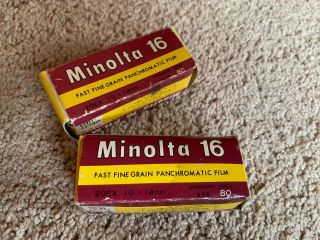 2 Boxes Vintage Minolta 16 Mm Kodak Plus X Film.  20 Exp Each Expired 1967