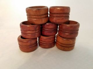 Vintage Set 8 Wooden Napkin Rings Solid Wood Mid Century Modern Style
