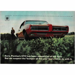 1968 Pontiac Gto: Named Car Of The Year Vintage Print Ad